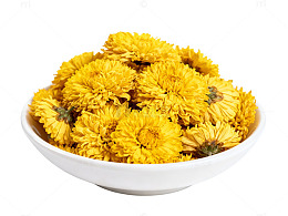 白瓷碗盛满金黄色菊花