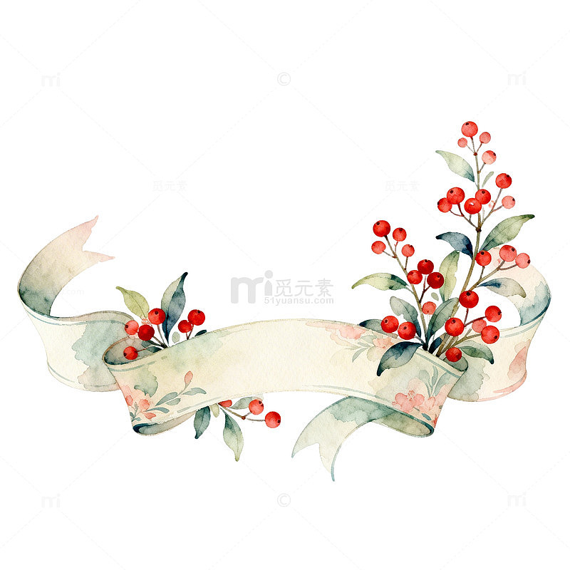 水彩风格节日装饰丝带图案