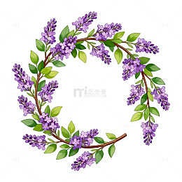 紫色花卉花环插画设计素材