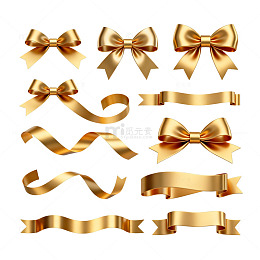 金色丝带蝴蝶结装饰设计元素