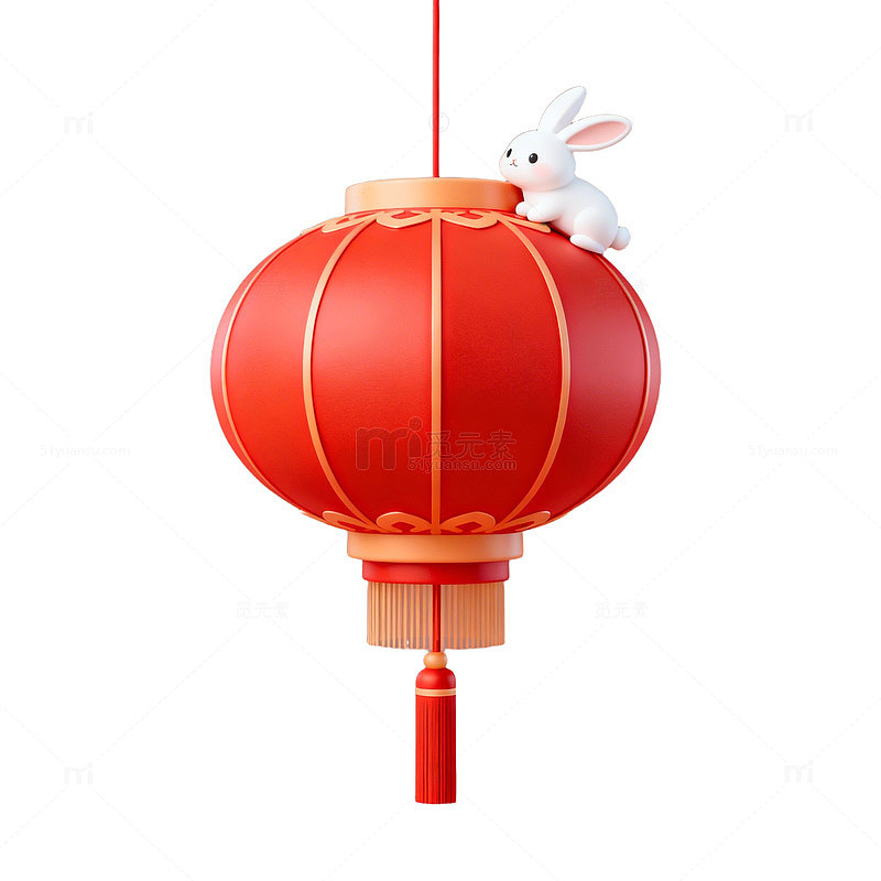 红色兔耳灯笼节日装饰