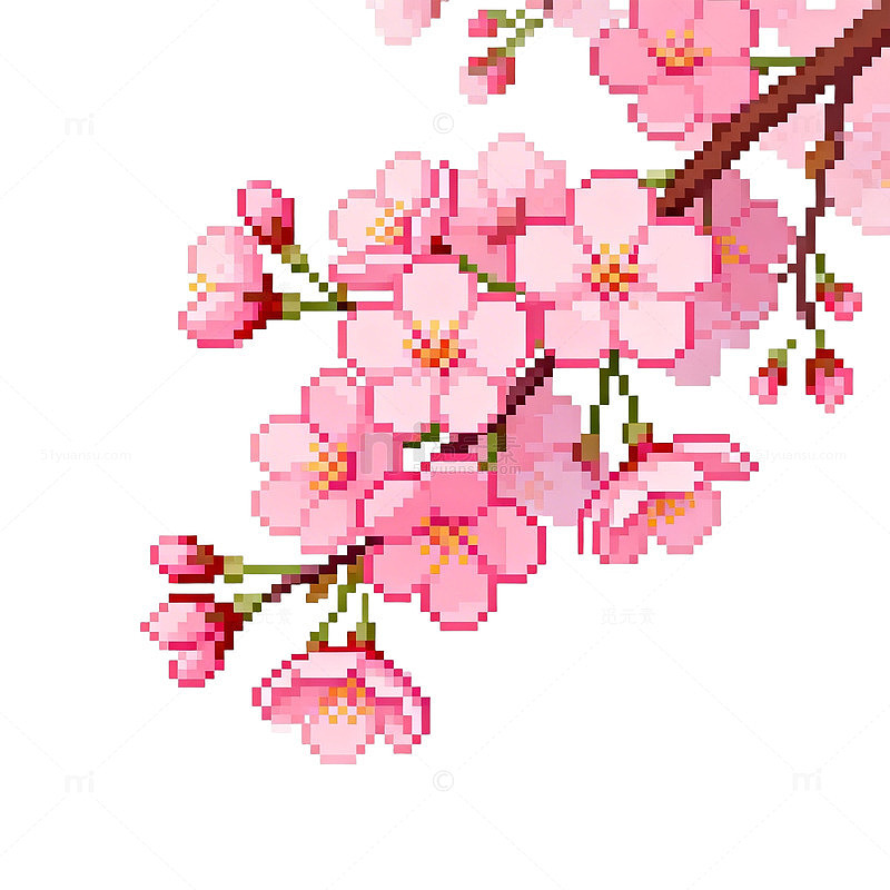 像素樱花插画设计素材