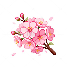 像素风樱花插画装饰图案