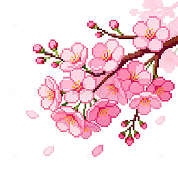 像素风格樱花插画设计素材