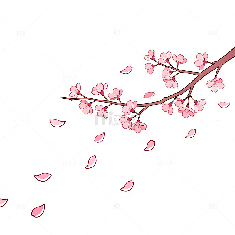 插画风樱花枝飘落设计素材