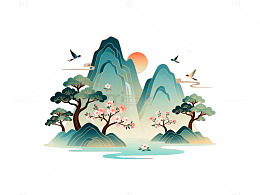 古风山水画矢量设计元素