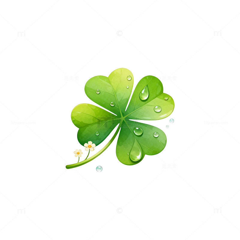绿色四叶草露珠插画