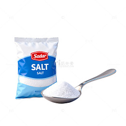 简约风格食盐包装和勺子摄影