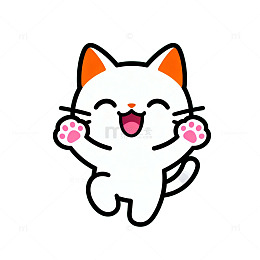 卡通欢快白猫插画