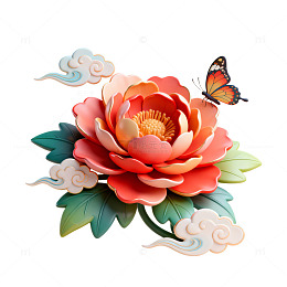 剪纸风牡丹蝴蝶艺术图案