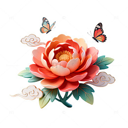 纸艺牡丹花蝴蝶祥云图案