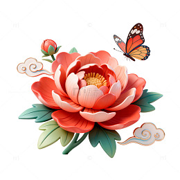国风牡丹蝴蝶艺术插画