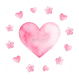 水彩粉色心形花朵图案