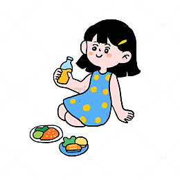 女孩春游野餐免抠元素