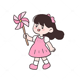 女孩春游玩风车免抠元素