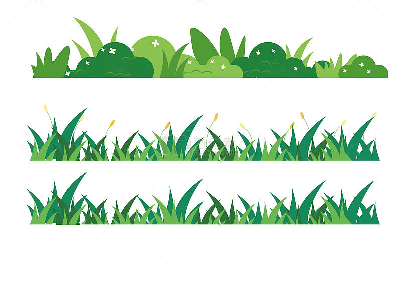 风光系列插画风草丛花朵绿叶贴纸