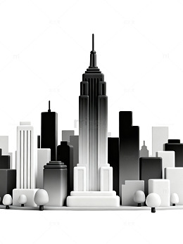 黑白城市剪影插画14