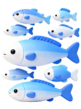 蓝色卡通鱼群74