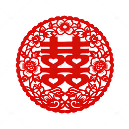 传统中国红双喜剪纸图案