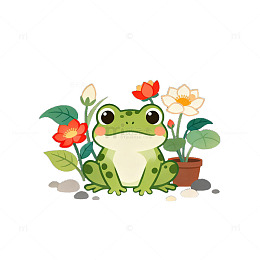 卡通青蛙花卉插画