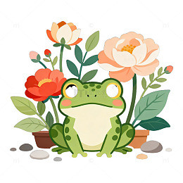 卡通青蛙花卉插画