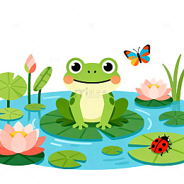 卡通荷花池青蛙图
