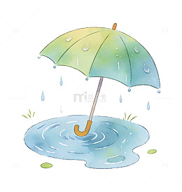 卡通雨伞雨天场景插画