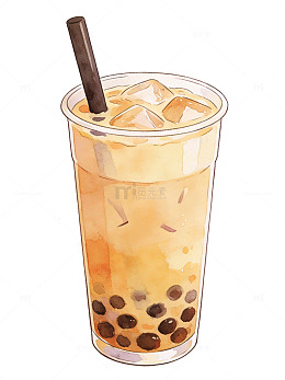 水彩风格珍珠奶茶插画设计元素