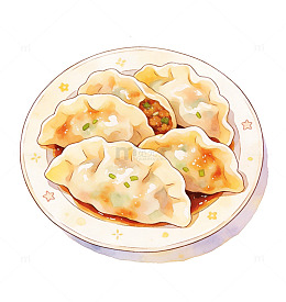 水彩饺子美食插画设计素材