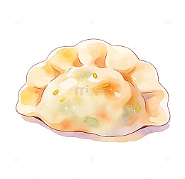 水彩煎饺美食插画素材