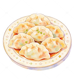 水彩一盘饺子美食插画设计素材