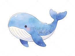 蓝色卡通鲸鱼插画