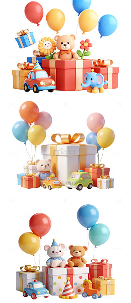 3D 儿童节玩具礼物气球元素