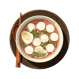 插画风格鱼丸汤美食图