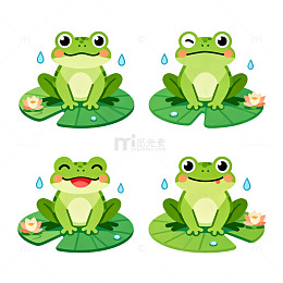 卡通青蛙荷叶插画