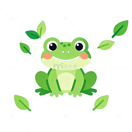 卡通青蛙绿叶插画
