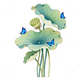 水墨风荷叶蝴蝶装饰画