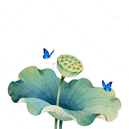 水墨风荷花蝴蝶装饰画