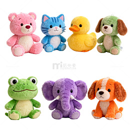 彩色毛绒玩具动物组合