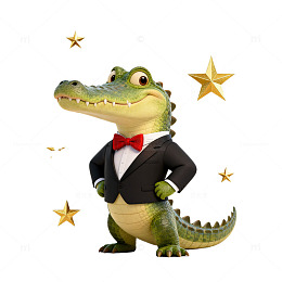 卡通鳄鱼绅士形象插画
