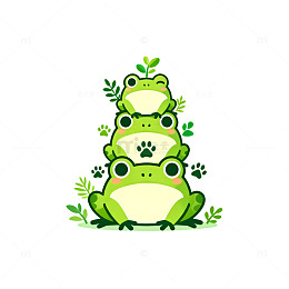 卡通青蛙叠罗汉插画
