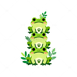 卡通青蛙叠罗汉插画设计