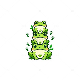 卡通青蛙叠罗汉插画