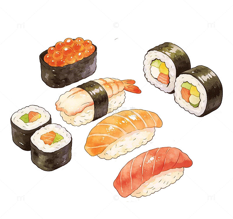 寿司美食水彩插画