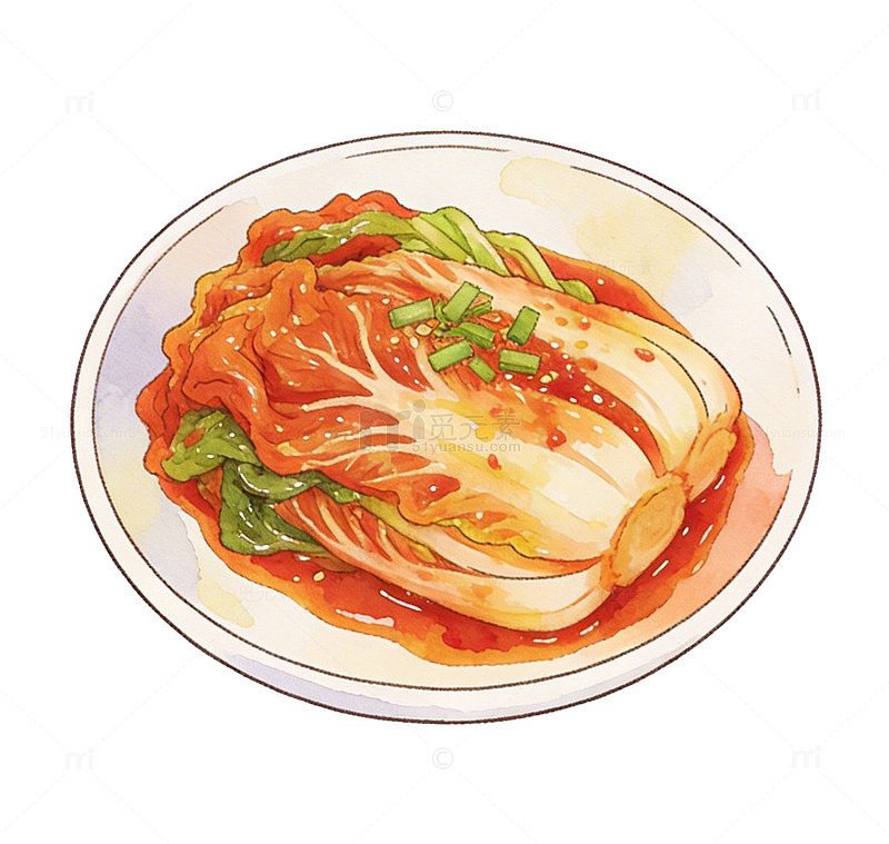 水彩风韩式辣白菜插画