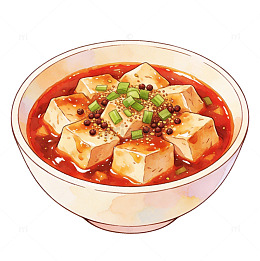 卡通风格麻婆豆腐美食插画