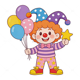 卡通小丑气球插画