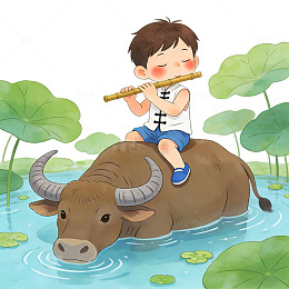 童趣田园吹笛图