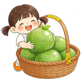 卡通女孩抱果篮
