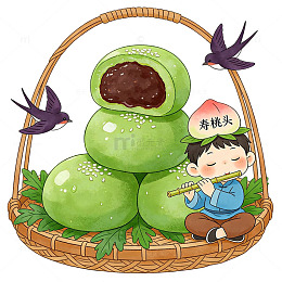 春日踏青青团插画设计素材